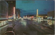 c1950 Polk Street Amarillo Texas night view neon lights signs postcard C474 picture