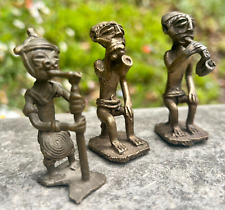 PRE-1900 LOT OF 3 AFRICAN GOLDWEIGHTS *PIPE SMOKERS* MINI SCULPTURES [GHANA] picture