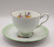 Royal Stafford England Tea Cup And Saucer Mint Green White Floral Design picture