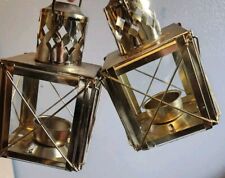 2 Antiqued Brass Lanterns With Hollow Glass Inside Hangable Lantern Vintage picture