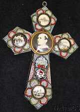 Vintage Papal micro mosaic cross - crucifix PAUL VI , 1975, Rare picture