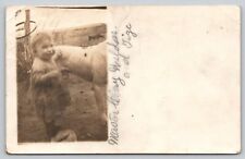 Postcard RPPC Real photo Little Girl With Dog On Farm UNP A13 picture
