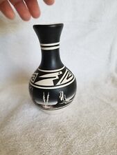 Native American Navajo Pottery Hand Painted Desert Storm Scene, Bud Vase Signed  picture