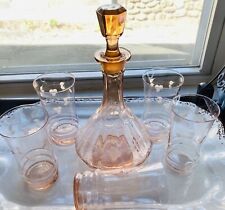 1920's Art Deco Pink Decanter Stopper Highball Glass Wheel Cut Floral Barware-7 picture