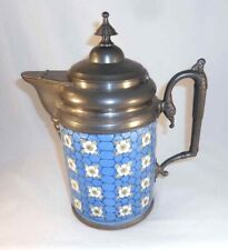 Antique Victorian Graniteware Water Pitcher or Tankard Pewter Handle Spout & Top picture