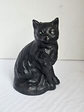 Vintage Black Cat Heavy Doorstop Cast Iron Hubley Style Green Eyes Sitting picture
