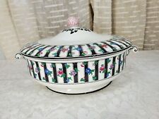 Antique Booths Covered Casserole Dish England Black white Floral  picture