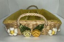 Vintage Divided Wicker Raffia Basket Floral Silverware Holder Yellow Good Shape picture