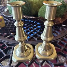 Antique (19th Century) Pair of English Solid Brass Pushup Candlesticks Works picture