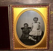 Half Plate Ambrotype Children Boy & Little Girl Holding Keys 1850s Photo picture