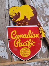 VINTAGE CANADIAN PACIFIC RAILWAY PORCELAIN SIGN OLD TRAIN RAILROAD CANADA BEAVER picture