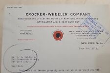 19l6 Antique Document, Crocker-Wheeler Company, New York, N.Y. Signed picture