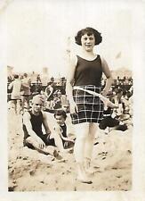 A DAY AT THE BEACH Vintage SMALL FOUND BLACK+WHITE PHOTO Original 312 43 G picture