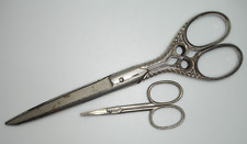 old antique R J Roberts Germany ornate scissors & mini manicure LOT Cast STEEL picture
