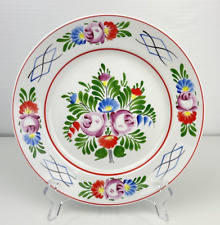 Hollohaza Hungary Hand Painted Flowers and Rim Decorative Hanging Plate 9.5