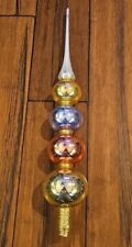 Vintage Hand Blown Tiered Christmas Tree Topper Pink Blue Gold Glass Glitter MCM picture