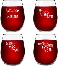 Funny Stemless Wine Glass Set | The Fox Series Pack of 4 Glasses |  picture