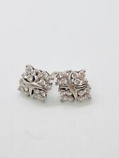 3.8g 925 STERLING SILVER CROSS PATTERN PAVE STAMPED CLUSTER STUD EARRINGS picture
