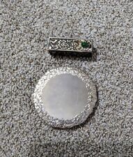 Vintage 800 silver engraved lipstick compact with mirror and Powder Compact picture