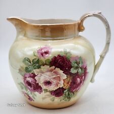 Antique Stinthal LUSTERWARE HANDPAINTED PITCHER PINK ROSES Gold Trim #1069 picture