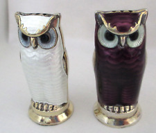 Vintage Modernist David Andersen Norway Sterling Silver Enamel Owl Salt & Pepper picture