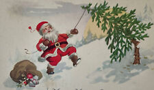 Vintage 1920s Santa Christmas Postcard - Gibson Lines - Gift Sack Tree picture