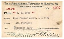 PASS The Atchison, Topeka & Santa Fe Ry.  1914  W.M.  Wood picture