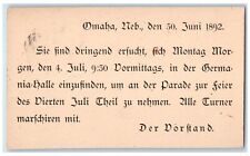 1892 Germania Hall 4th July Parade Omaha Nebraska NE Antique Postal Card picture
