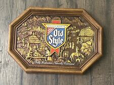 Vintage Heileman’s OLD STYLE Plastic beer Woodcarving Octogon Advertising Sign picture
