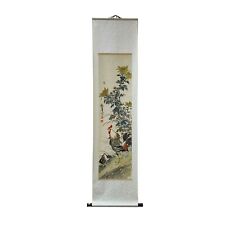 Chinese Color Ink Rooster Flowers Scroll Painting Wall Art ws1974 picture
