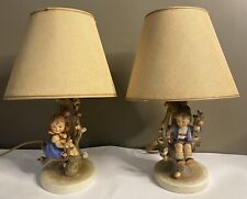 Vtg Pair of Hummel Figurine Apple Tree Boy + Girl Hummel Lamps ORIGINAL SHADES picture