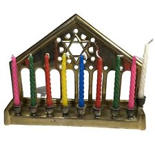 Vintage All Brass Menorah w Candles Jewish Hebrew Judacia picture