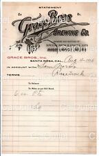 Vintage Grace Bros. Brewing Co. 1916 Billing Statement Santa Rosa CA picture