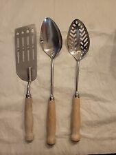 3 Wood Handle Vintage Serving Spoons and Long Spatula Stainless Throughout A&J picture