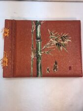 Vtg 60-70’s Orange Sparkled Oriental Bamboo Cover Scrapbook 25 Pages picture
