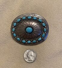 Vintage Wilbur Musket Sterling And Turquoise Navajo Belt Buckle picture