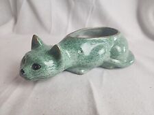 Vintage MCM Green and Gold Ceramic Cat Planter by Green City 10in Long Priority picture