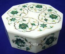 5 Inches Marble Jewelry Box Malachite Stone Inlay Work Cosmetic Box Gift for Her picture