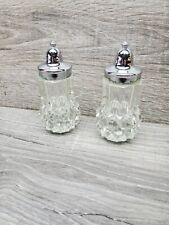 Vintage Indiana Glass Clear Salt and Pepper Shakers Diamond Cut Tiara Set. picture
