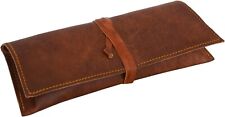 Vintage Leather Stationery Pencil Pen Case Everyday College Pouch pack of Two picture