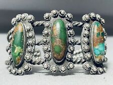 BEST EARLY VINTAGE NAVAJO WIRE ROYSTON TURQUOISE STERLING SILVER BRACELET picture
