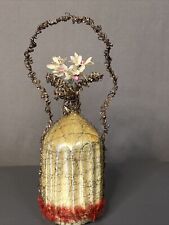 Victorian Wire-wrapped Vase Flowers Antique Christmas Glass Ornament Germany 7” picture