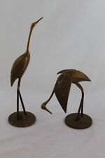 Vintage Brass Bird Pair of 2 Crane Heron Stork Large Figurines 11” & 7” picture