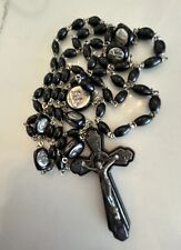 Vintage Rosary Rare 1930s Black Brevett M Italy Rosary Prayer Beads picture