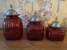 Vintage Artland Ruby Red 3 pc canister set with domed aluminum lids S, M, L picture