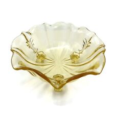 Fostoria Yellow Depression Glass Three Footed Ruffled Edge Baroque Candy Dish picture