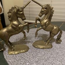 Pair of “Vintage” Bronze Unicorns , 7”x5”, Solid, Handmade, Hooves Out, Standing picture
