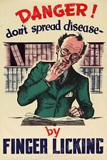 Unusual 1950s Vintage Health Poster - Disease Spreads by Finger Licking 16x24 picture
