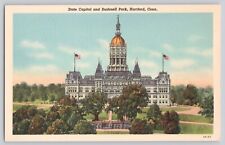Hartford CT State Capitol Building and Bushnell Park White Border Postcard C1.81 picture