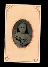 Little Girl Holding Her China Doll Antique Tintype Photo 1800s 7526B picture